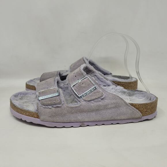 Birkenstock Sandals Mens EU41 US8 Arizona Shearling Suede Leather Purple Fog - Picture 8 of 10